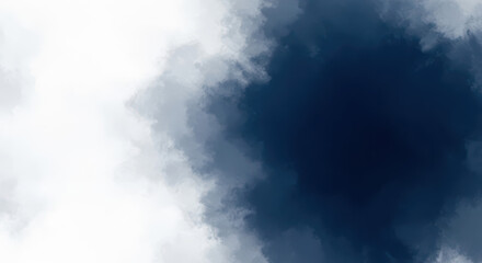 Fototapeta premium Dark blue watercolor paint creates an abstract textured background with white space