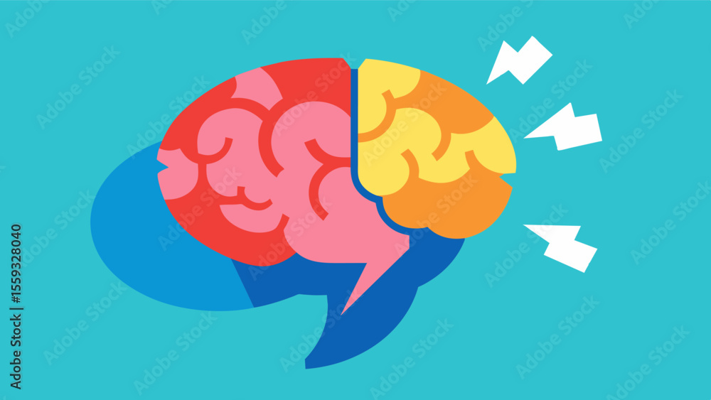 Poster visual of a damaged temporal lobe associated with language and speech impairments.. vector illustrat
