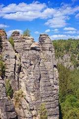 Beautiful landscape - view of the Bastei rock formations in the Elbe Sandstone Mountains, in Saxony, Germany