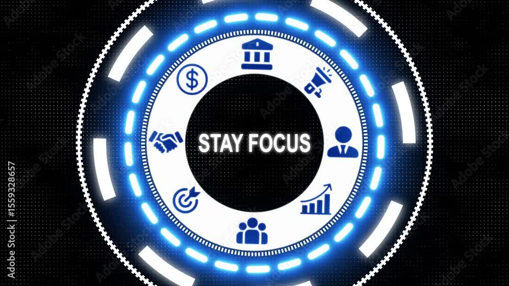Poster Businessman pressing a Focus button on a clear projection screen Business, Technology, Internet and network concept Seamless loop technology network background HUD holographic advanced circle animatio