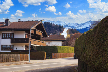 Cityscape - view on the streets of the alpine ski town of Garmisch-Partenkirchen, in Upper Bavaria, Germany