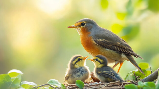 A mother bird serves breakfast to her chicks in a heartwarming wildlife moment. 