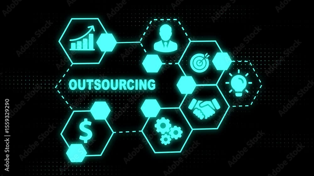 Poster outsourcing human resources. virtual button. internet, business, technology and network concept. hol