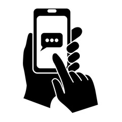スマートフォンでメッセージを送信する手のアイコンイラスト