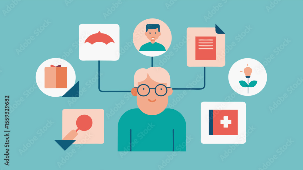 Aufkleber filled with photographs and sketches a visual aid for those with memory impairment.. vector illustra