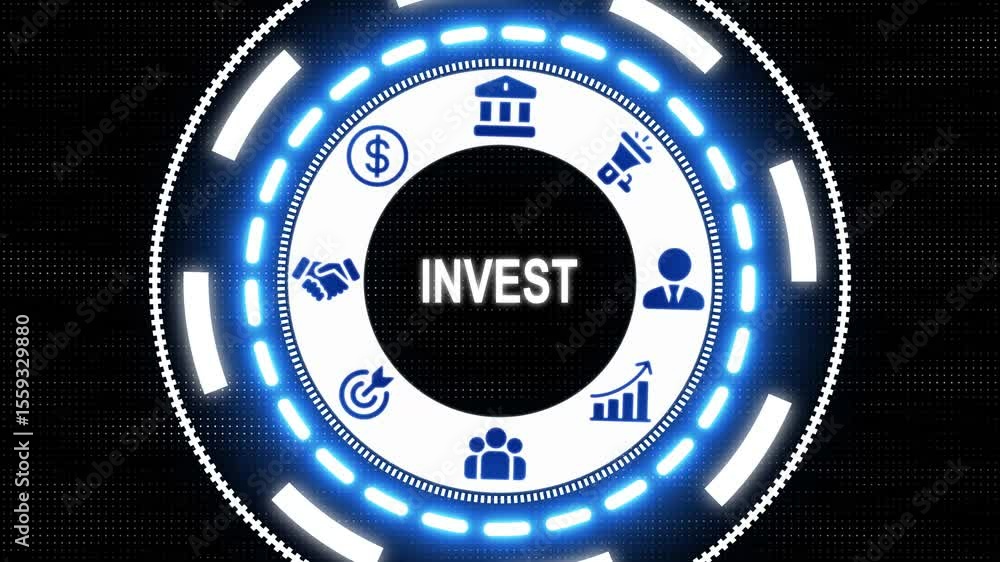 Poster a invest business concept on a futuristic computer display. seamless loop technology network backgro