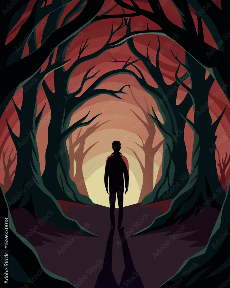 Poster like a lone figure standing in a dark forest he was surrounded by a forest of dark twisted thoughts.