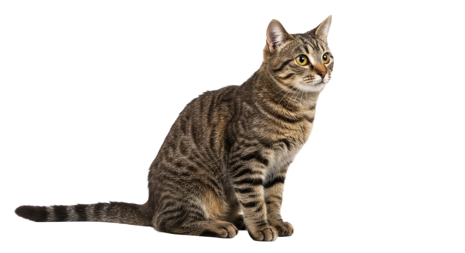 Beautiful Tabby Cat Sitting on White.