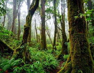 Fototapeta premium Cloud Forest with Hanging Vines and Mist