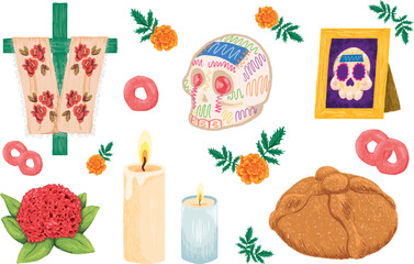 elementos de altar de día de muertos tradición mexicana