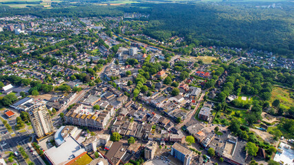 Aerial panorama view of the city Emmen in the Netherlands on a sunny morning in summer