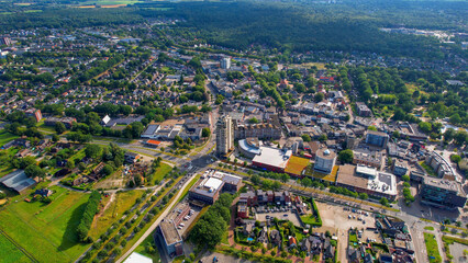 Aerial panorama view of the city Emmen in the Netherlands on a sunny morning in summer