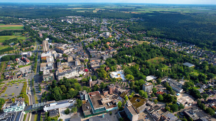 Aerial panorama view of the city Emmen in the Netherlands on a sunny morning in summer