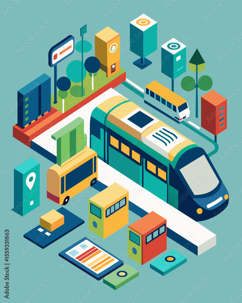 Poster a city implementing digital ticketing systems for public transportation reducing the need for physic