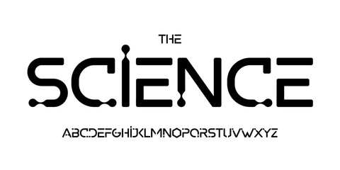 Fototapeta na wymiar Science technology font, futuristic alphabet for scientific headline, medical digital product logo, display device typography, app UI typographic design. Modern vector typeset.