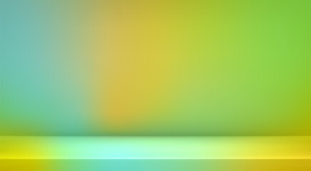Green studio background. Abstract gradient podium for product presentation. 3d green yellow light limbo studio. Summer or spring bg. Showcase, promotion display. Vector illustration