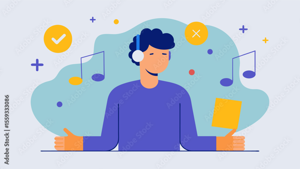 Aufkleber a visualization of a person receiving music therapy highlighting the use of music to enhance mood re