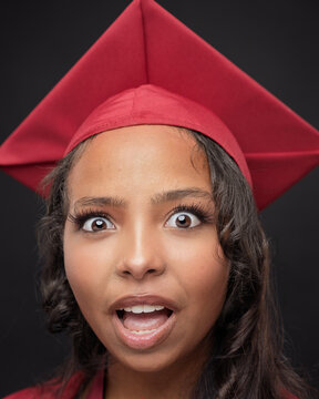 Young African-American Teen Woman Graduation Cap and Gown