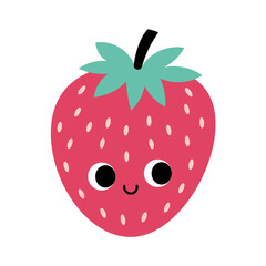 Cute strawberry in kawaii style,vector illustration.