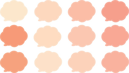 オレンジ色と肌色とベージュの１２色の吹き出しセット。吹き出しの内側に白い破線がある。