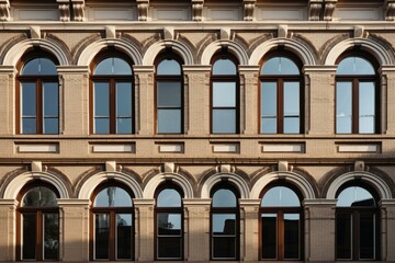 Obraz premium Elegant brick facade featuring symmetrical arched windows