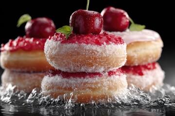 Doughnut joy: sweet indulgence, warm glaze, golden perfection, soft dough, sugary goodness, delightful texture, crispy edges, irresistible pastry, satisfying treat, morning bliss, classic snack.