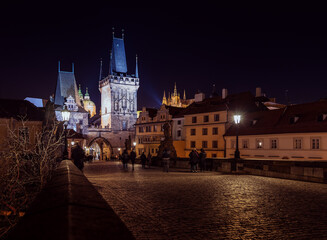 Magical Night in Historical Prague with Illuminated Architecture