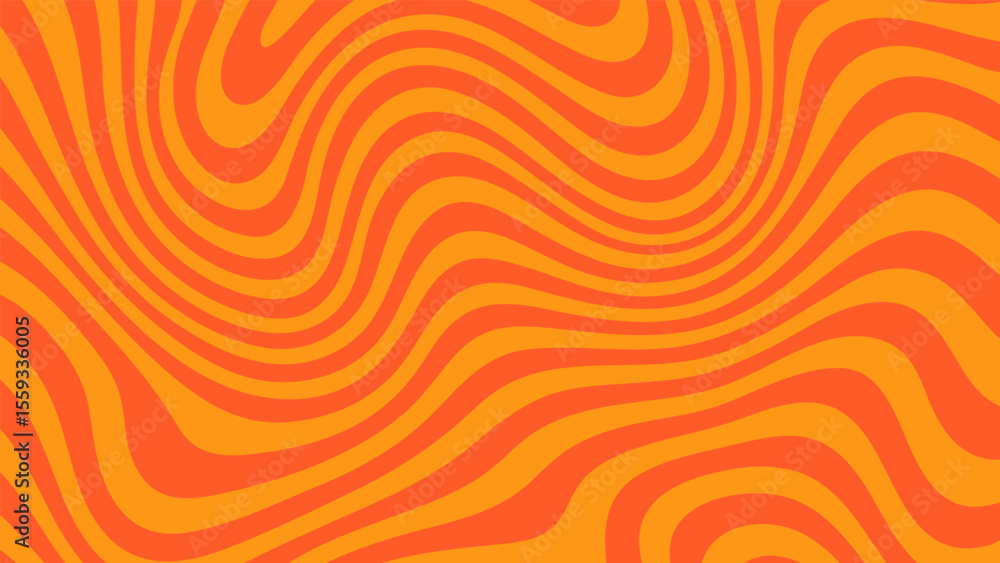 Poster Abstract vector background with orange and yellow wavy stripes, a groovy retro pattern for psychedelic art and 60s design concept.