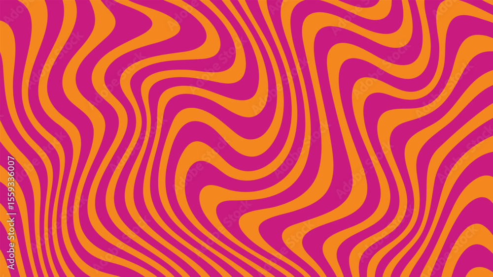 Aufkleber Abstract groovy vector background with orange and pink wavy lines. Retro geometric pattern for psychedelic art and 60s design concept.