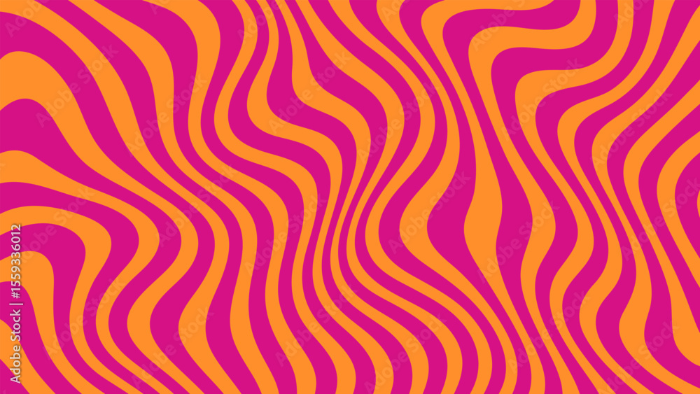 Aufkleber Abstract groovy vector background with fluid curves in orange and magenta. Dynamic warped ripple illusion. Retro psychedelic pattern.