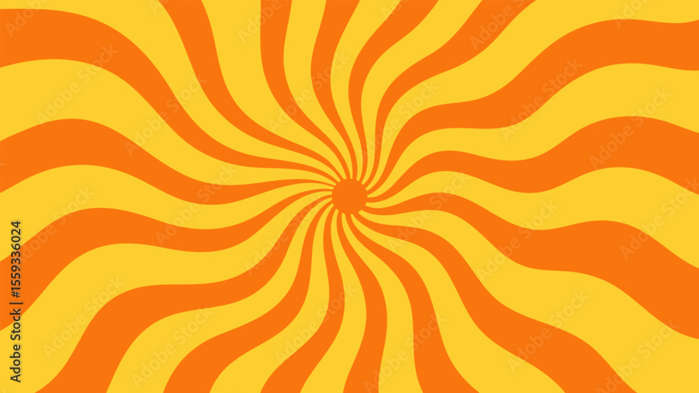 Poster orange and yellow abstract groovy vector background. radial sunburst design with wavy lines. funky r
