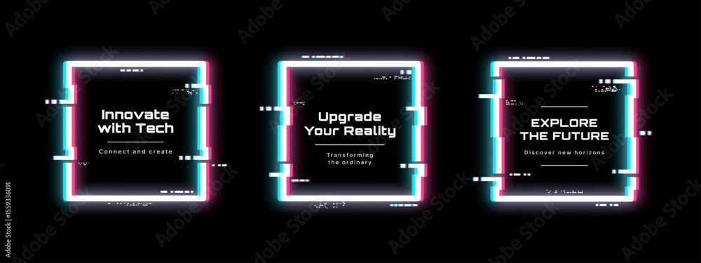 Poster Glitch frame vector for modern digital display with distorted edges. Abstract cyber tech background design element.