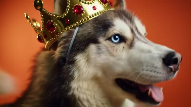 Husky wearing crown looking proud like king of the canines
