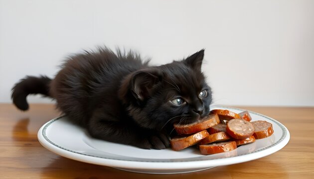 Kitten eats human food