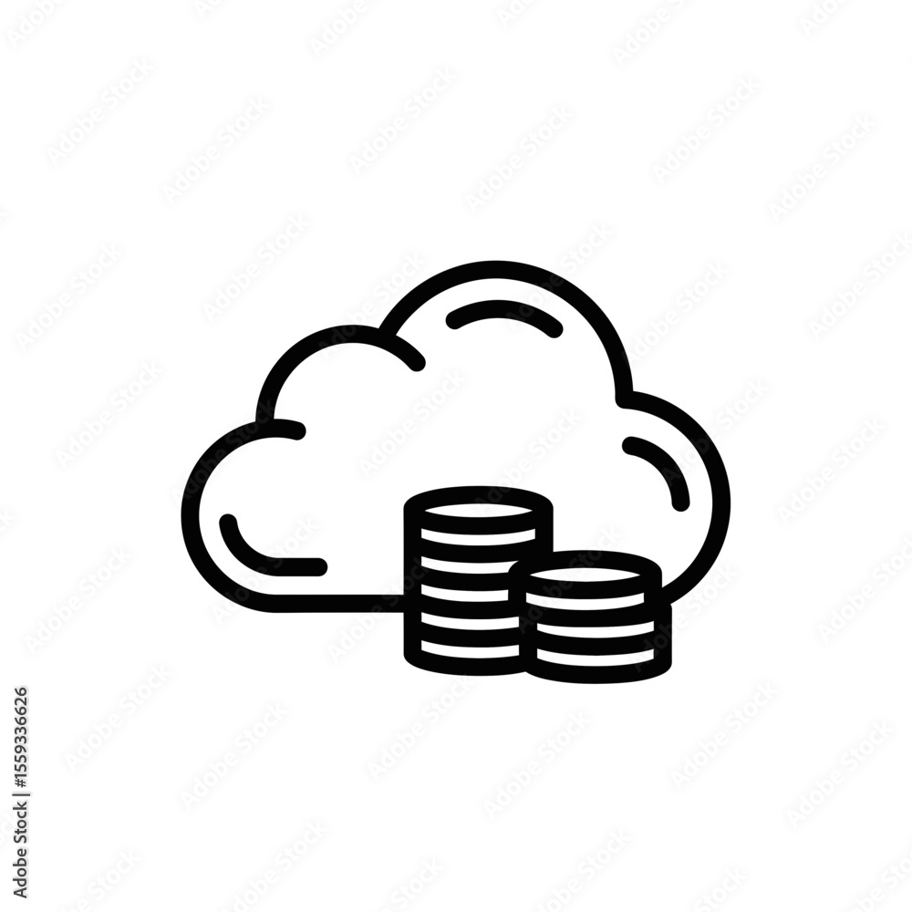 Aufkleber cloud computing icon with coins symbolizing digital finance