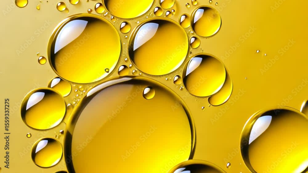 Poster golden bubbles: a captivating close-up showcases a mesmerizing array of golden bubbles, reflecting t