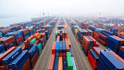 Aerial View Shipping Containers Port Cargo Stacks Blue Red