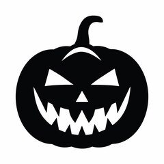Halloween jack o lantern pumpkin isolated on white background with spooky carved face