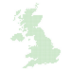 Dotted Map of the United Kingdom in Green on White Background