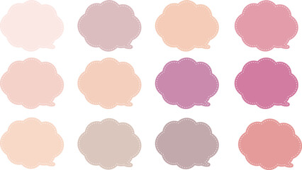 秋の色の、少しくすんだ１２色の暖色系の噴き出しセット。ふきだしの内側に白い破線がある。
