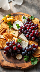 Charcuterie Board with Cheese, Grapes, and Crackers
