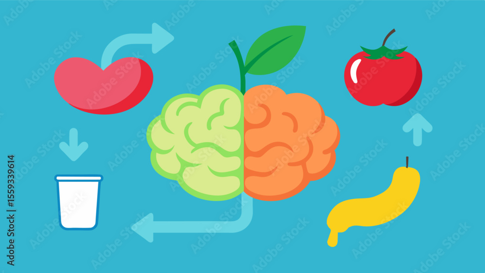 Poster an image of the gutbrain connection with an arrow connecting the two and suggesting that nourishing 