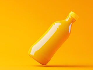 Vibrant Yellow Plastic Bottle Mockup on Orange Background Product Packaging Design