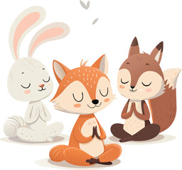 Cute Vector Illustration of Animals Meditating Together in Clean Flat Style

