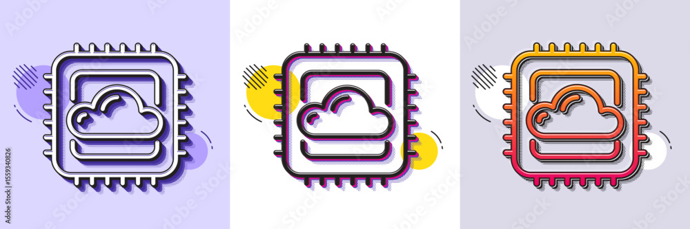 Poster cloud computing cpu line icon. halftone dotted pattern. gradient icon with grain shadow. internet da
