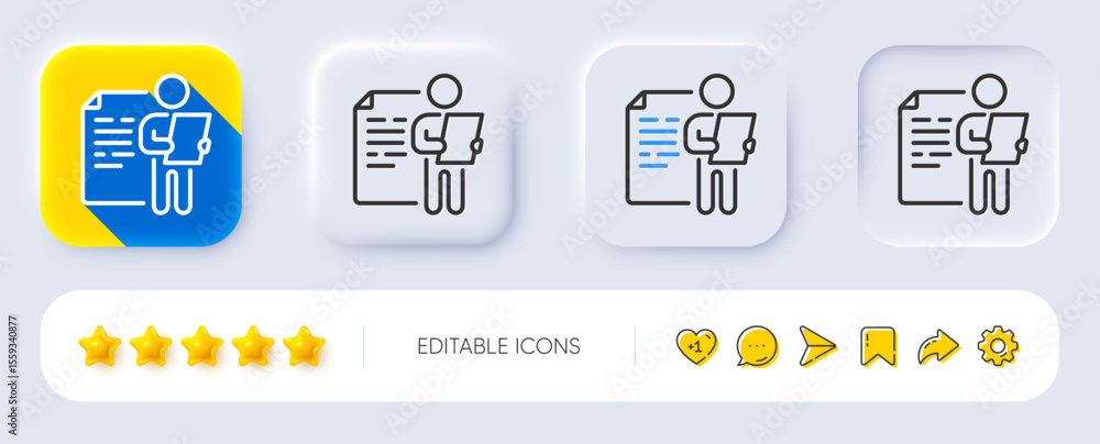 Poster job interview document line icon. neumorphic, flat shadow, 3d buttons. cv file page sign. office wor