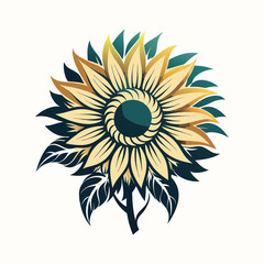 Abstract silhouette of sunflower head facing sideways in minimalist floral line art vector illustration