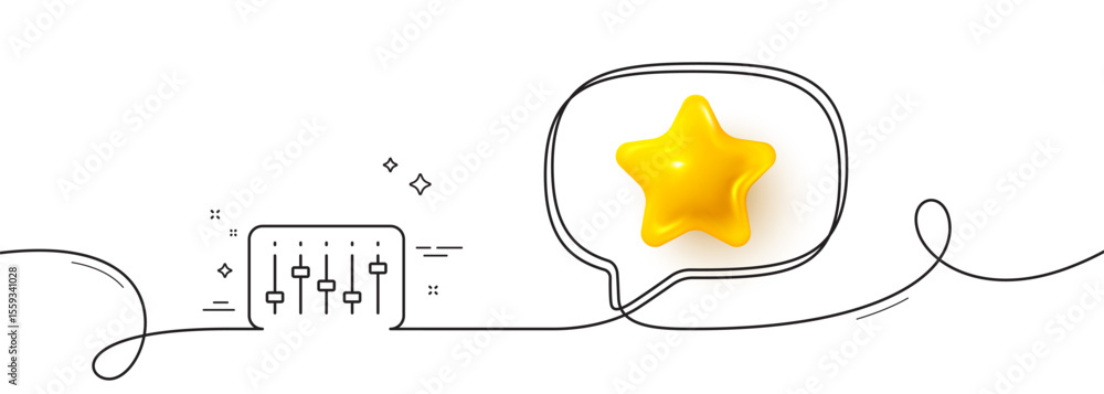 Poster dj controller line icon. continuous line with 3d star. music sound sign. musical device symbol. 3d s