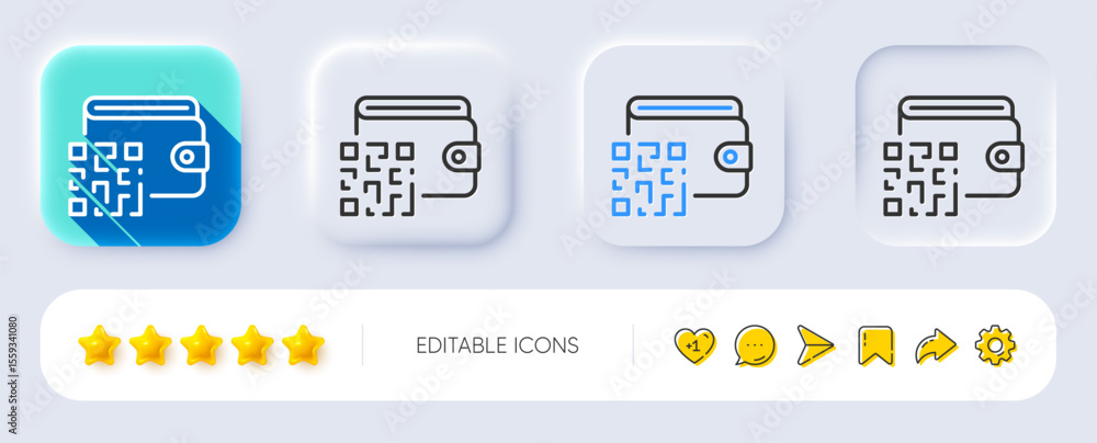 Poster qr code line icon. neumorphic, flat shadow, 3d buttons. scan barcode sign. online wallet symbol. lin