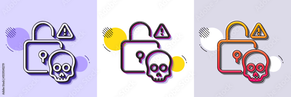Poster cyber attack line icon. halftone dotted pattern. gradient icon with grain shadow. ransomware threat 